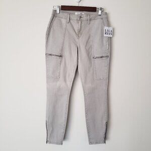 LILA RYAN Size 6 Khaki Gray Military Patch Pocket Skinny Pants NWT
